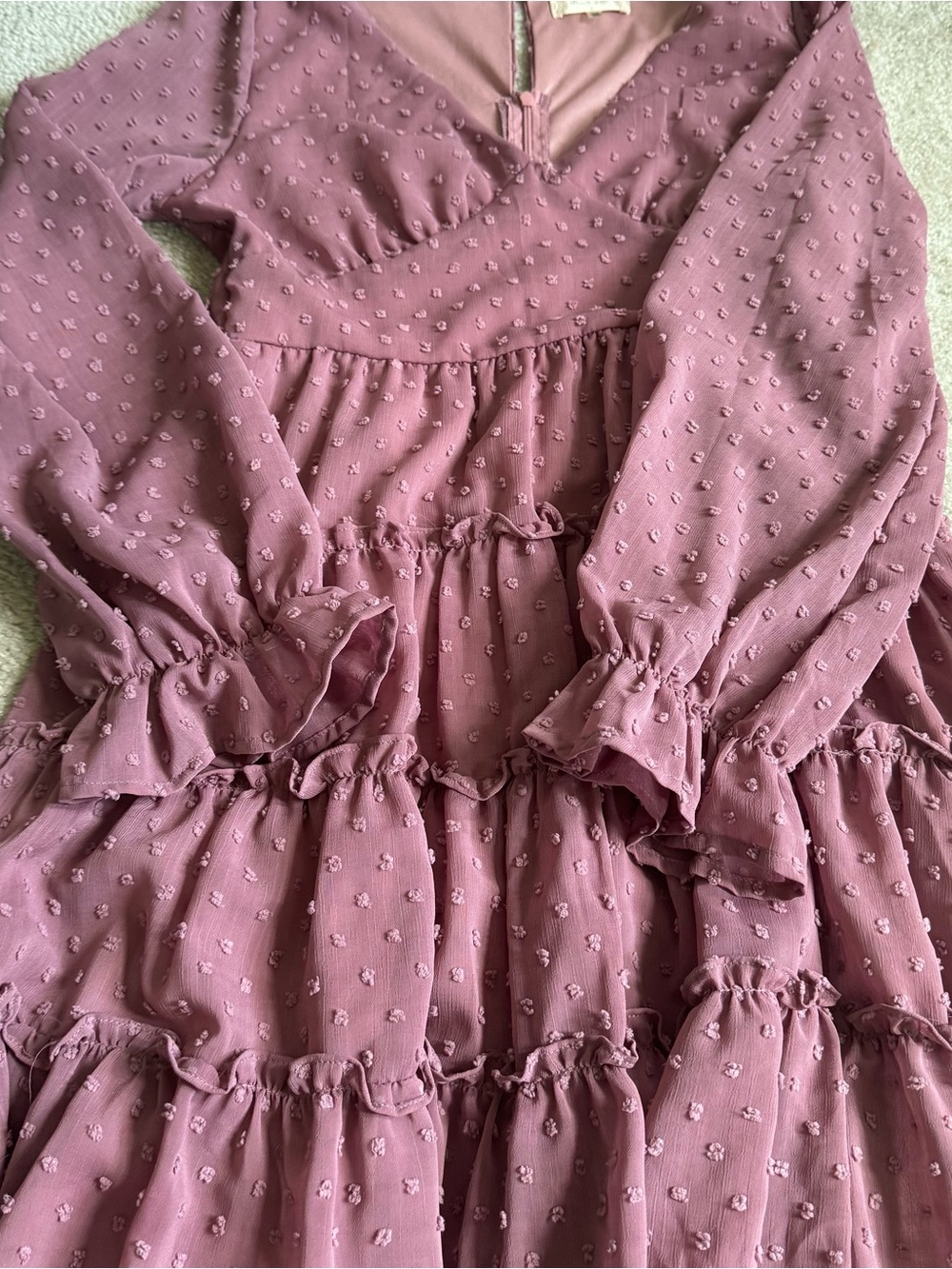Women’s Altar’d State Long Sleeve Boho Ruffled Mini Dress Cottagecore Purple - Picture 7 of 15